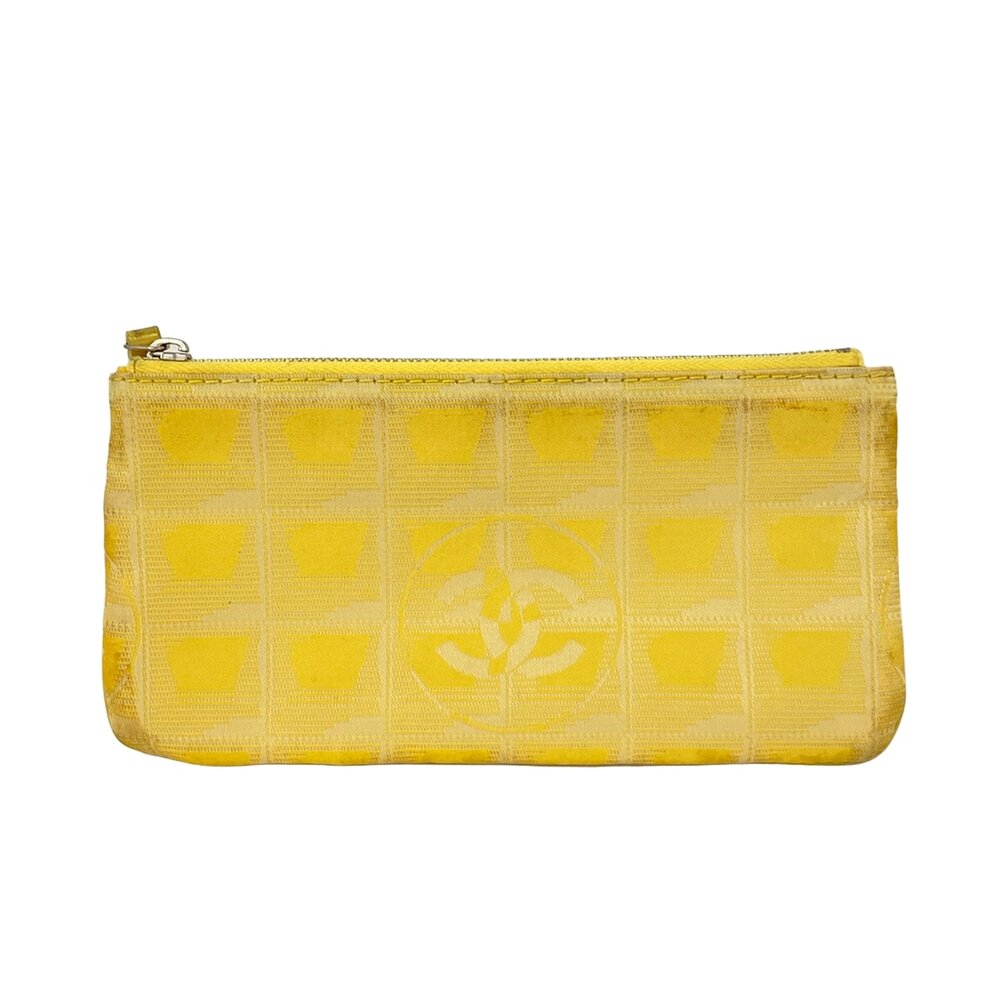 Chanel New Travel Line Pouch A17676 Yellow Cream Nylon Jacquard Leather - Picture 2 of 7